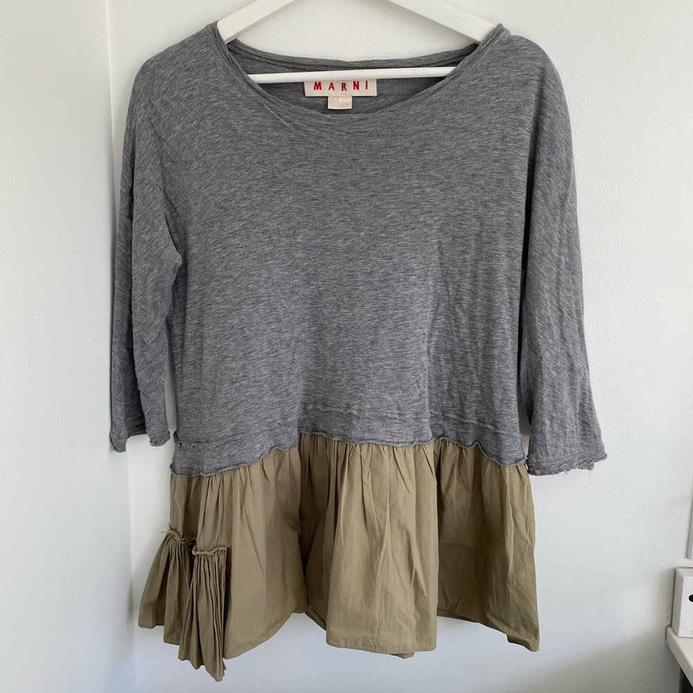 Marni Grey & Khaki Ruffle Top - Size Italian 38